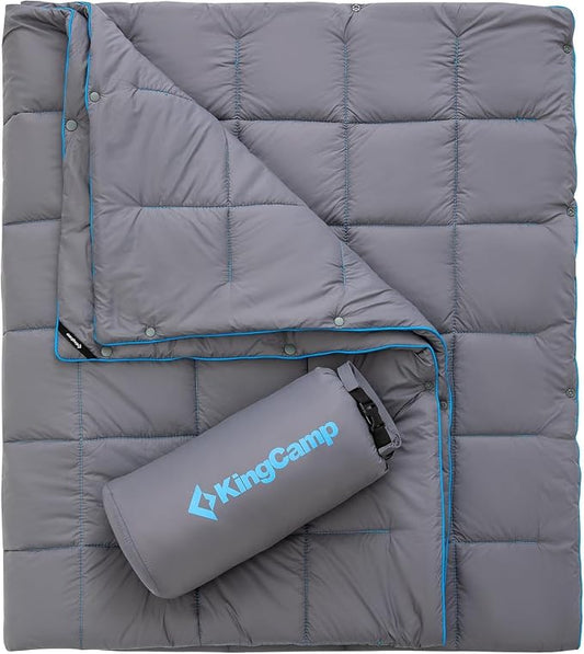 KingCamp Ultralight Camping Blanket, Packable Down Alternative Puffy Wearable Blankets Weatherproof Warm Package Quilt with Snap Buttons for Outdoor Hiking Travel Picnic Stadium (69" x 53", Charcoal) by KingCamp