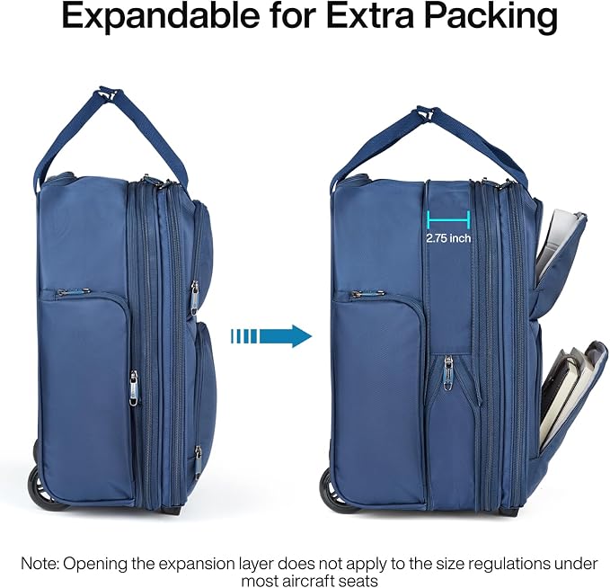Hanke Expandable Underseat Carry on Luggage for Airplanes,Small Rolling Softside Suitcase Travel Luggage Personal Item Bag,Lightweight luggage bags for travel,Blue,16-Inch - Image 2