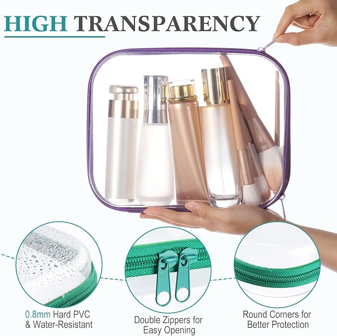 Sanwuta 6 Pcs Clear Hard Zipper Case Plastic Zipper Pouches Transparent Makeup Bag Pencil Case Pouches Toiletry Diaper Bag for Travel Toy Storage Organizer Bins - Image 3