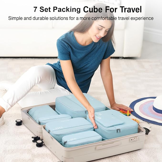 Hanke 7 Piece Expandable Compression Packing Cubes, Premium Travel Packing Organizers for Suitcases/Carry On, Luggage Organizer Bags with Breathable Mesh & Label - Image 7