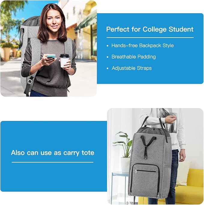 Laundry Backpack Bag, Bukere Extra Large 2 in 1 Laundry Hamper Basket for College Students Dorm Essentials, Adjustable Shoulder Straps, Freestanding Laundry Bag - Image 3