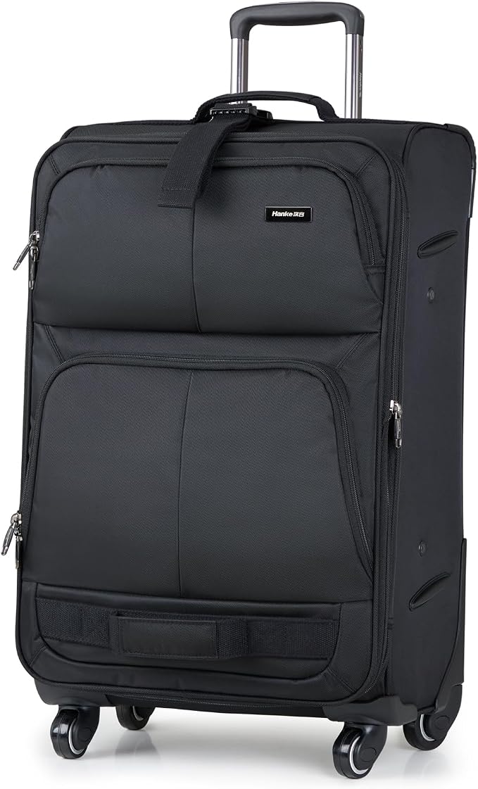 Hanke 28 Inch Softside Expandable Luggage with Spinner Wheels,Check Large Luggage Rolling Suitcase Travel Luggage with TSA Approved,Black by Hanke