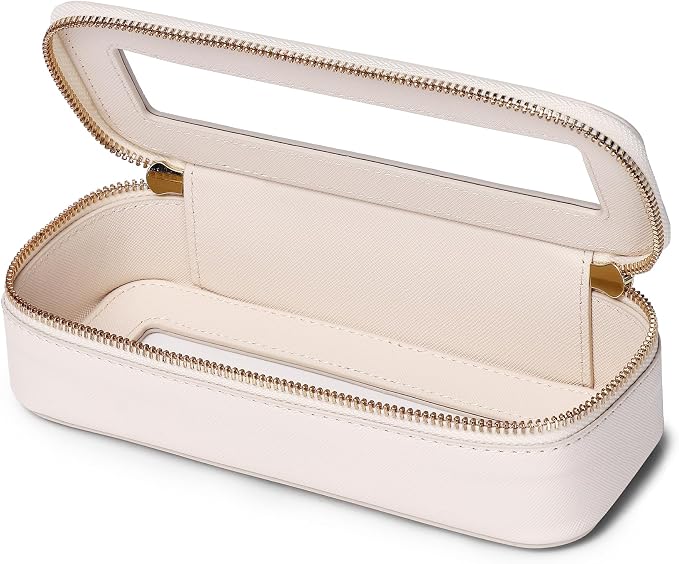 Makeup Brush Case, Beige, SLIM | Clear, Waterproof, Travel Cosmetic Case, Zipper Purse Organizer by LOFOWN