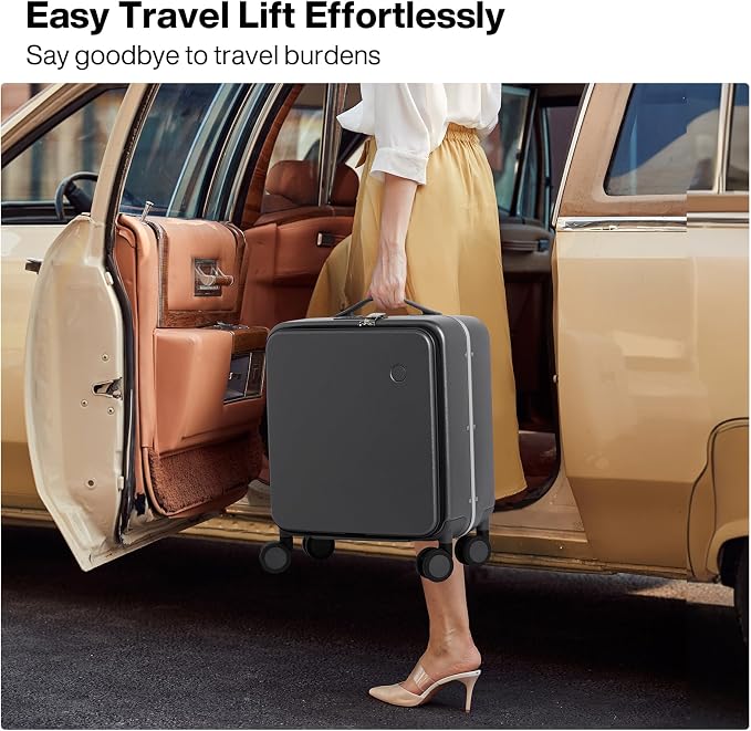 mixi 17x14x9 Carry On Luggage Underseat PC Hard Shell Suitcase Top Opening Aluminum Frame Travel Suitcases with Wheels, Rock Gray - Image 2