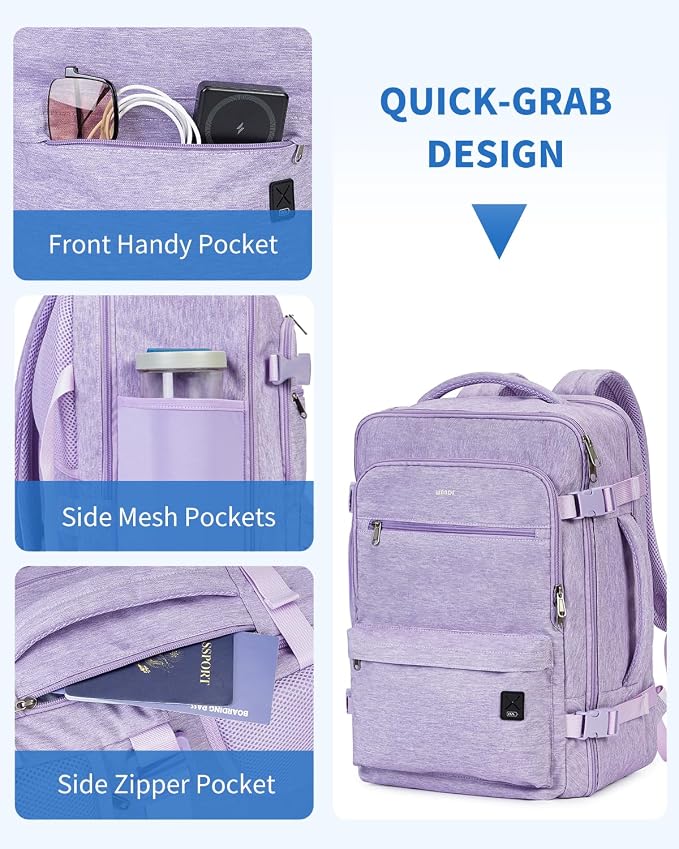 WANDF Travel Backpack For Spirit Airlines Personal Item Bag 18x14x8 with Wet Pocket, 17 Inch Laptop Backpack for Men Women | Frontier Airline Underseat Fit, Fits 17" Laptop, 180°Opening, Travel Backpack - Image 4