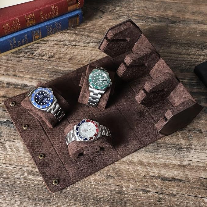 Genuine Leather Watch Roll Travel Case, Vintage Full Grain Leather Hexagon Watches Storage Organizer with Display Removable Pillows & Solid Dividers for Home Storage &Display(3 Slots) - Image 5
