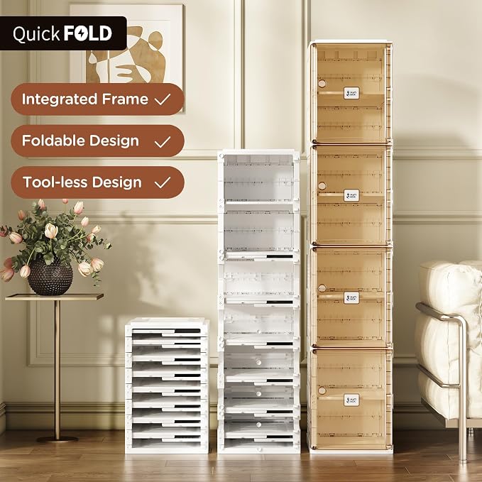 ANTBOX Shoe Organizer Storage Box, Portable Folding Shoe Rack for Closet with Magnetic Clear Door,Large Sneaker Cabinet Bins Sturdy Easy Assembly 8 Layers-8 Grids - Image 3