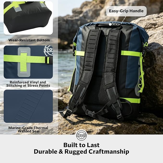 STOVER 30/40/55L Waterproof Dry Backpack & Phone Case - 2XL Floating Dry Bag for Kayaking, Travel, Hiking, Fishing, Camping, Motorcycles & Beach, Heavy-Duty Roll Top Men/Women (Navy Blue/Black/Green) - Image 5
