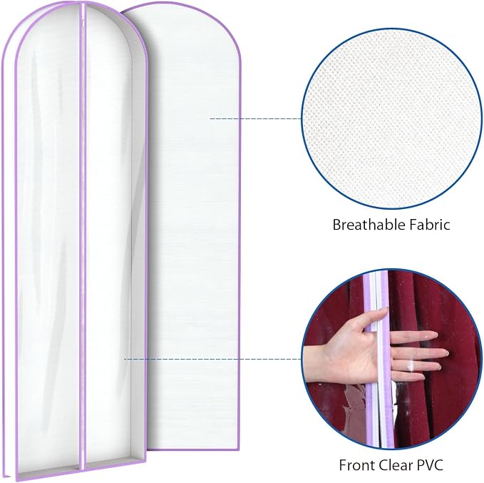 Zilink Breathable Dress Bags for Gowns 72" Clear Wedding Dress Garment Bag Dress Bags for Hanging Clothes with 4" Gussted for Long Evening Dresses, Fur Coat, Long garment Bags for Gowns, Set of 2 - Image 4