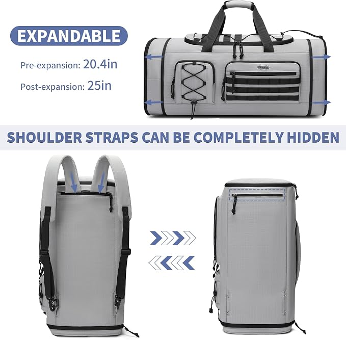 Bosstin Gym Bag for Men & Women,45L Travel Duffle Sports Duffel Bag Gym Weekender Overnight Backpack with Shoe Compartment (GREY CHECKERED) - Image 4