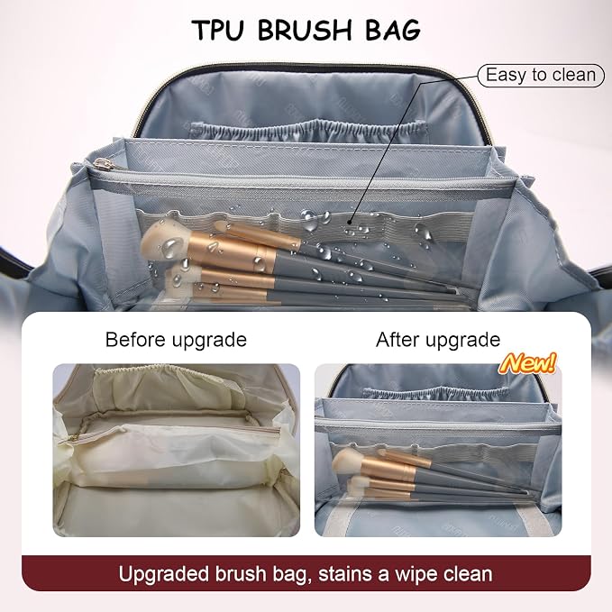 BOYATU Travel Makeup Bag Organizer Cosmetic Bag: 3 Pcs Set Make up Bags for Women with Handle - Waterproof Vegan Leather Toiletry Bags Travel Essentials Pouch with Compartments (A-04-Red) - Image 4