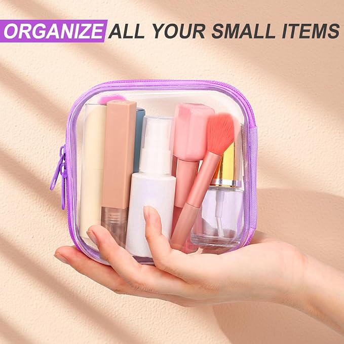 Sanwuta 6 Pcs Clear Hard Zipper Case Plastic Zipper Pouches Transparent Makeup Bag Pencil Case Pouches Toiletry Diaper Bag for Travel Toy Storage Organizer Bins(Colorful,5 x 5 x 2 Inch) - Image 6
