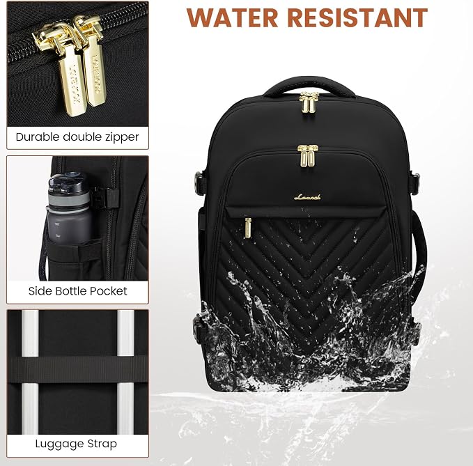 LOVEVOOK 40L Travel Backpack for Women & Men, Carry on Backpack for Airplanes, TSA Personal Item Travel Bag fits 17" Laptop, Waterproof Travel Essentials Flight Approved with 2 Packing Cubes, Black - Image 6