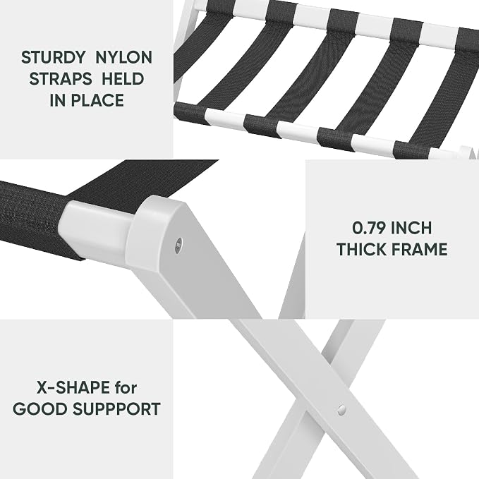 Smart FENDEE 2 Pack Luggage Rack, Folding Luggage Rack for Guest Room, White Bamboo Suitcase Stand Holds up to 131 lb, Luggage Stand with Storage Shelf for Hotel, Bedroom - Image 5