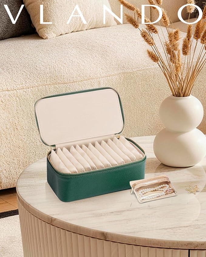 VLANDO Gifts for Teachers,Jewelry Case with 12 Velvet Jewelry Bags Travel Jewelry Organzier for Travelers Necklace Rings Earrings Jewelry Bags Birthday Wedding Gifts (Green) - Image 8