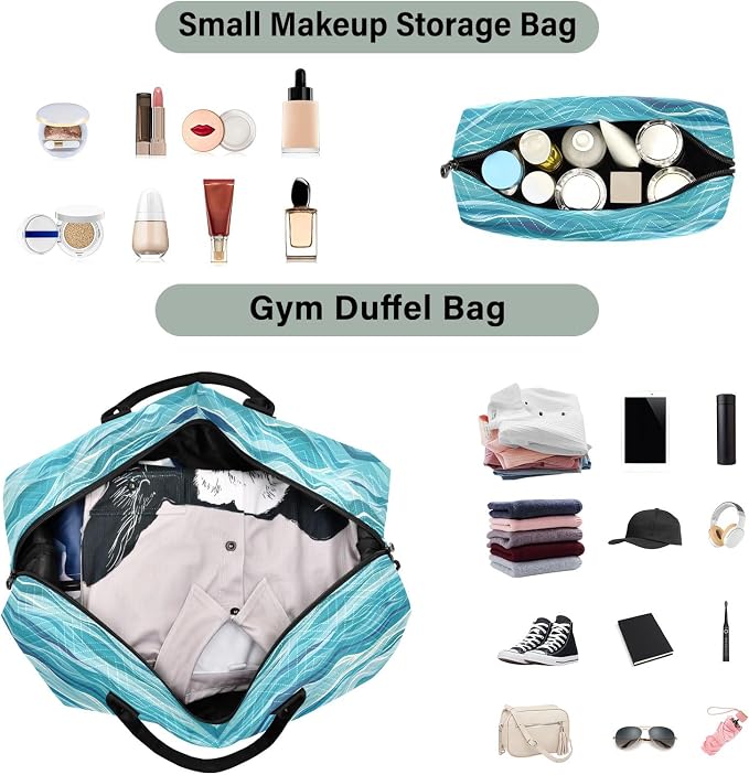 Weekender Bags Travel Duffel Gym Bag Carry on Overnight Tote Bag with Toiletry Bag for Airplane Travel Trip Gym Yoga (Sea Waves) - Image 4