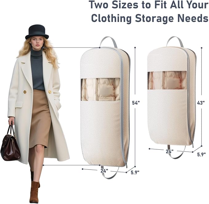 DIMJ 4 Pack 43" Compression Garment Bags for Hanging Clothes With Carry Handles and Window, Space Saving Washable Suit Bag for Dress, Clothes, Coats, Down Jacket, Closet Storage, Moving, Travel - Image 3