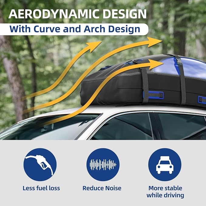 Asinking Car Rooftop Cargo Carrier Bag 20 Cubic Feet, 100% Waterproof Roof Bag Top Luggage Carrier for Any Vehicles with/without Rack Cross Bar, Includes Anti-Slip Mat +4 Door Hooks +Storage Bag +Lock - Image 3