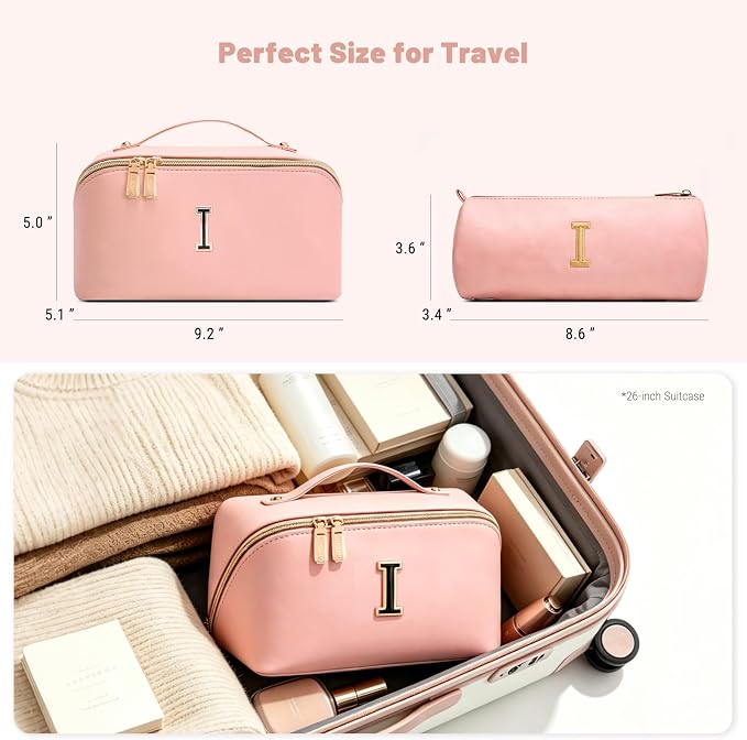 BOYATU Personalized Travel Makeup Bag: 3-in-1 Cosmetic Bag Gift for Women | Initial Make up Bag Organizer - Custom Letters A-Z - Flat Open Portable Toiletry Bag for Birthday Graduation Anniversary - Image 8