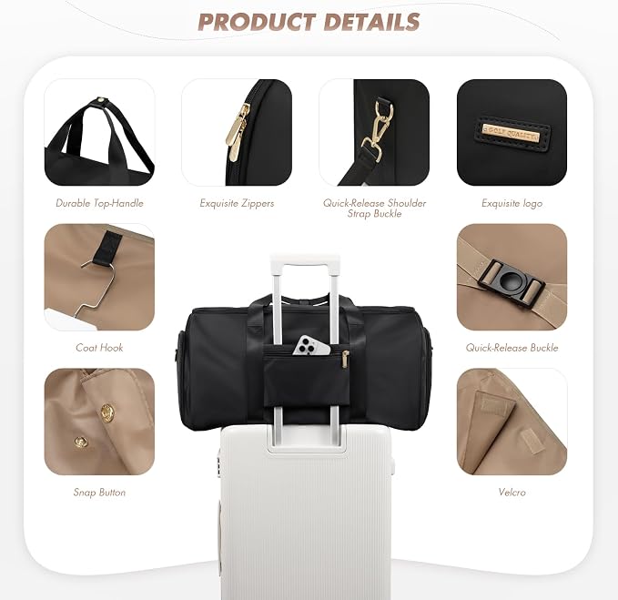 Convertible 2-in-1 Garment Bags for Travel,Women Men Carry On Garment Duffle Bag With Shoe Compartment,Hanging Suit bag,48L,Black - Image 7