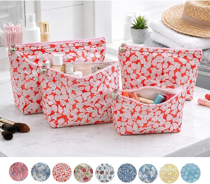 Jacaranda Living Vanity Cosmetic Bag – Structured Makeup Case with Handle, Water-Resistant PVC Lined Cotton, Travel Toiletry Organizer – Pebble Polka Dot - Image 5