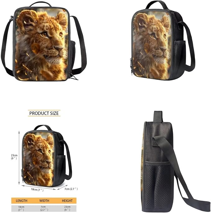 Lion Backpack for Kids Girls Backpack with Lunch Box Water Bottle Pouch and Big Pencil Pouch 4PCS Set Large Bookbag with Front Pocket 17 inch Large School Bag for Boys Kids Back to School Gift - Image 4