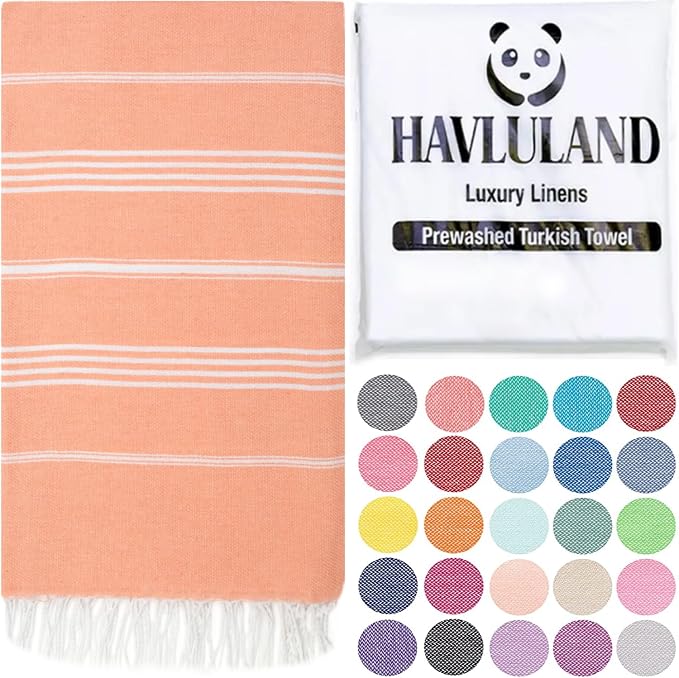 HAVLULAND Turkish Beach Towels, Oversized 40"x72" Turkish Bath Towel, Highly Absorbent Quick Dry Sand Free Beach Towels for Beach Pool Spa Gym Yoga Travel Camping Picnic Blanket - Salmon by Havluland