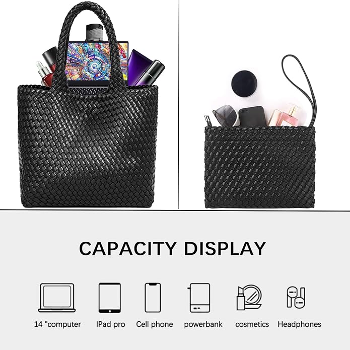 JINMANXUE Fashion Woven Bag Shopper Bag Travel Handbags and Purses Women Tote Bag Large Capacity Shoulder Bags - Image 4