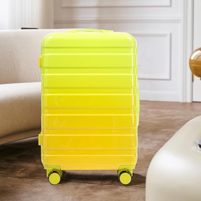 GDFStudio 20/24/28 Inch 3 Piece Luggage Set, PC Hard Shell Spinner Suitcase with Gradient Color Design, 360° Silent Wheels, Combination Lock, Large Capacity Carry On & Checked Luggage, Yellow Green - Image 2