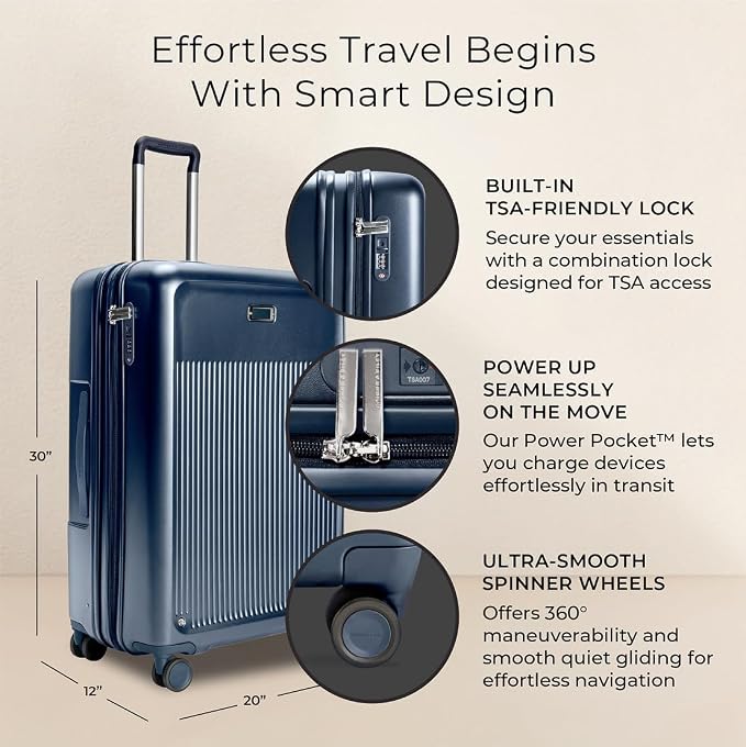 Briggs & Riley 30" Large Expandable Spinner - Checked Luggage for Travel, Suitcases with Wheels, Hardside Rolling Bag for Men & Women, Self-Repairing Zipper - Sympatico Collection, Navy - Image 2