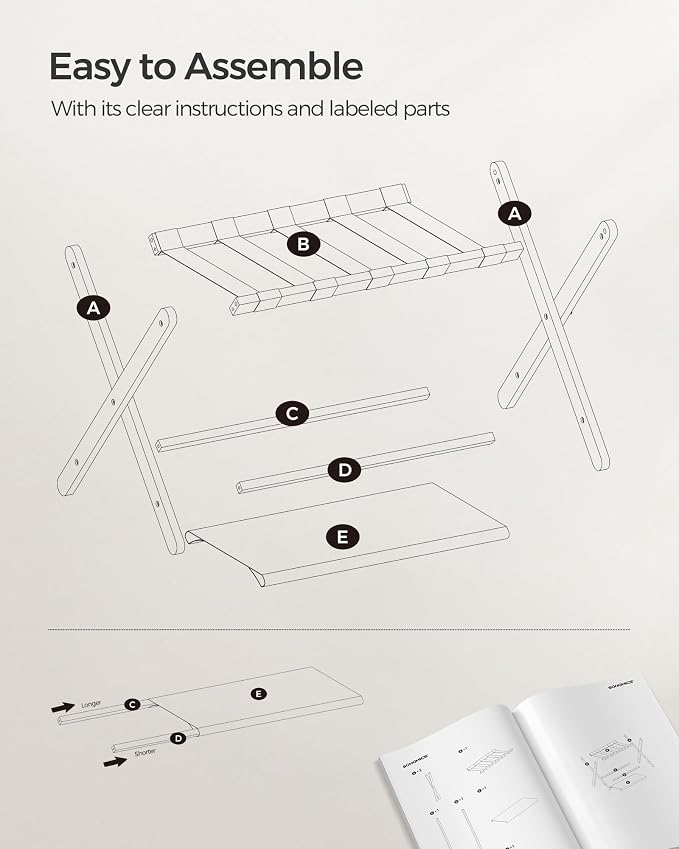 SONGMICS Luggage Rack, Set of 2, Folding Suitcase Stand with Storage Shelf, for Guest Room, Hotel, Bedroom, Heavy-Duty, Holds up to 131 lb, Walnut Brown URLR007D02 - Image 6