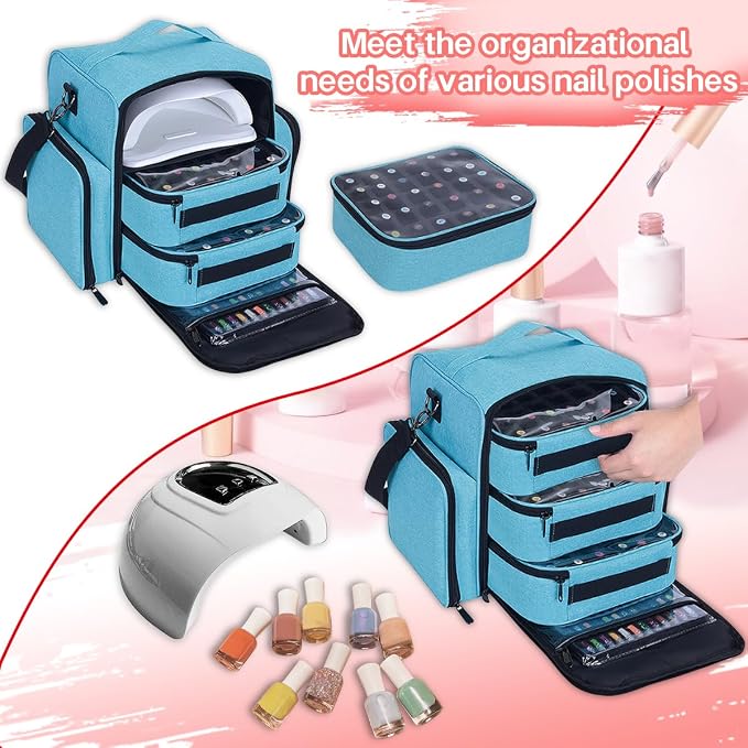 Nail Polish Organizer Case Hold 90 Bottles with 3 Detachable Bag,Green | Portable Travel Storage Box Designed for Women's Nail Tools, Essential Oils and Cosmetics Sets - Image 6