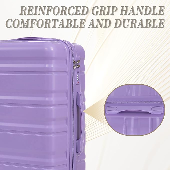 GDFStudio 20/24/28 Inch 3 Piece Luggage Set, ABS Hard Shell Spinner Suitcase with 360° Silent Wheels, Expandable Capacity,Combination Lock, Retractable Handle,Carry On & Checked Suitcases,Blue+Purple - Image 6
