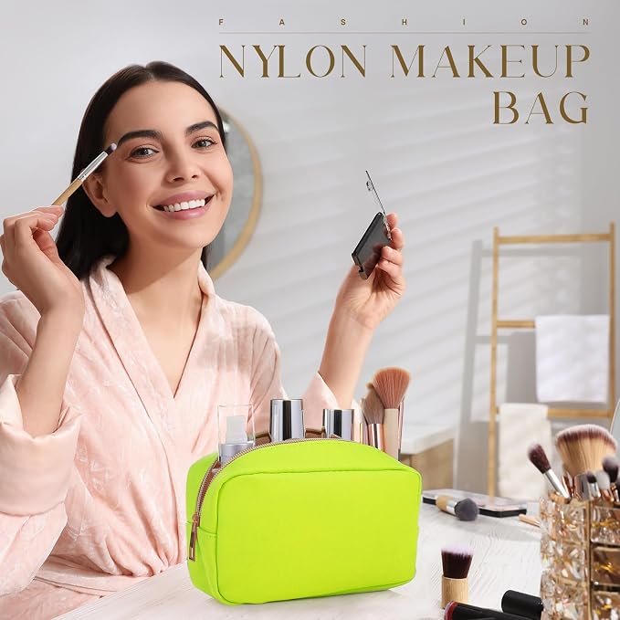 Sweetude 10 Pcs Nylon Makeup Bag Travel Cosmetics Pouch Zipper Pouch Purse Toiletry Bag Big Capacity Makeup Organizer for Women Girls Waterproof Travel Skincare Case(Neon Color) - Image 4