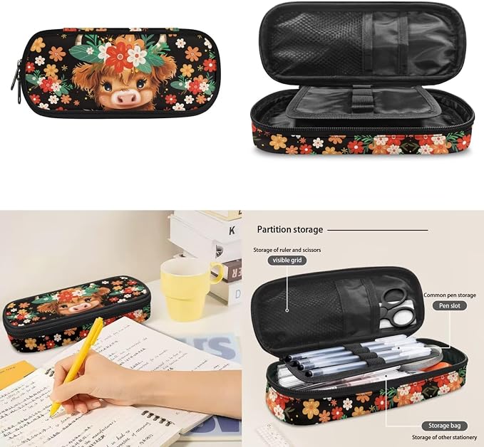 Cow Girls Backpacks for Elementary School Cute Floral Bookbag for Kids 3 Piece School Bag Set with Lunch Box and Pencil Bag Aesthetic for Boys - Image 6