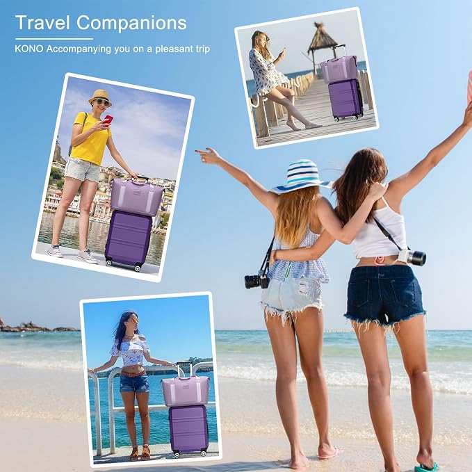 Kono Luggage Set 4 Piece Carry On Hardside Luggage with Spinner Wheels | Lightweight PC+ABS Carry On Suitcase with TSA Lock Purple - Image 6