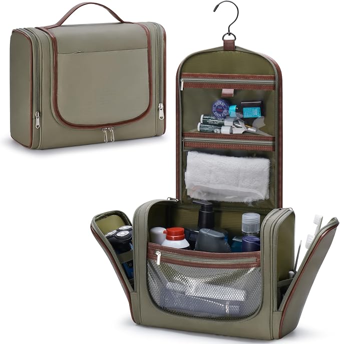 ZAHNI Men’s Hanging Toiletry Bag, Large Capacity Toiletry Organizer | Water-Resistant Toiletry Bag With 360° Hook, Multiple Compartments For Grooming & Shaving, Ideal For Travel & Business, Green by ZAHNI