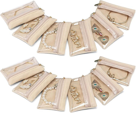VLANDO Jewelry Travel Case,Travel Jewelry Organizer with Clear Velvet Jewelry Bags Zipper Pouch for Women Girl Gift 12Pcs Bag by VLANDO