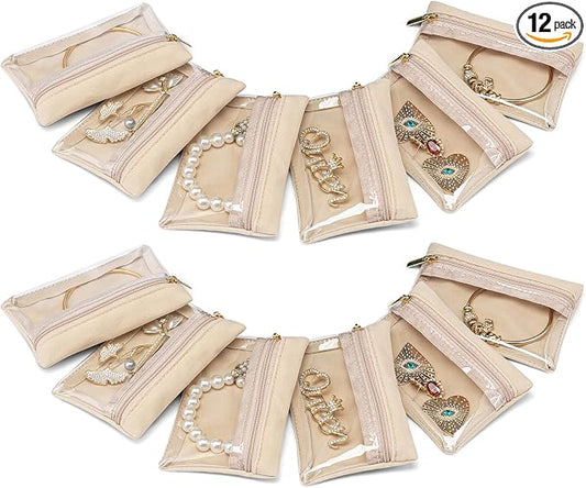 VLANDO 12 Pcs Travel Jewelry Organizer Velvet Jewelry Pouch with Zipper Clear Travel Jewelry Bag for Travel Business Trip Mother‘s Day Gift for Mom Wife Women by VLANDO