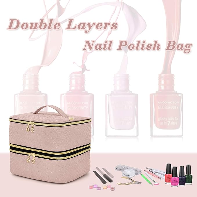 LUXJA Detachable 2 Layers Nail Polish Case Holds 60 Bottles, Pale Rose | Fits 15ml - 0.5 fl.oz Nail Polish Bottles, Tools Storage Pockets, Patented Design - Image 7