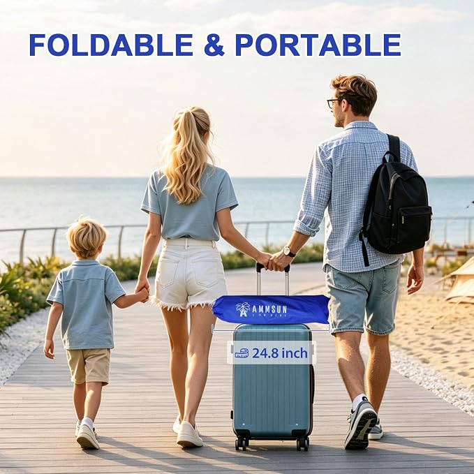 AMMSUN 6ft Folded Portable Travel Beach Umbrella with Sand Anchor Tilt Air vent UPF 50+UV Protection Fit In Suitcase Compact Foldable Telescopic umbrellas for Patio Garden Beach Pool Blue - Image 8