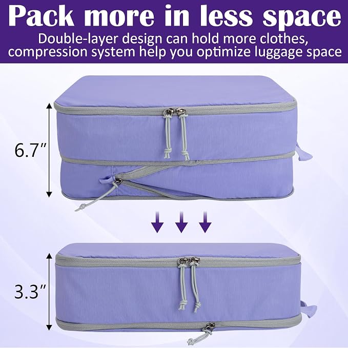 Extra Large Compression Packing Cubes for Travel Essentials, 2 Set Expandable Travel Cubes for Packing Compression Bags Luggage Suitcase Organizer, Purple - Image 2