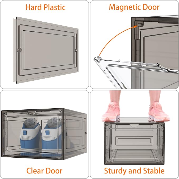 HOMIDEC Shoe Storage, 8 Pack Shoe Organizer Hard Plastic Shoe Box, Shoe Boxes Clear Plastic Stackable, Shoe Boxes with Lids for Size 13 - Image 4