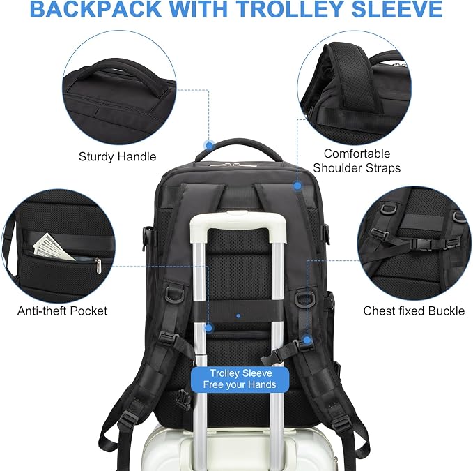 RDTGO Travel Backpack For Women, 40L Carry-On Backpack, Airline Approved Personal Item Bag, Waterproof Laptop Backpack with Large Duffel, Casual Daypack for Buisness Gym Weekend Hiking (Black) - Image 5