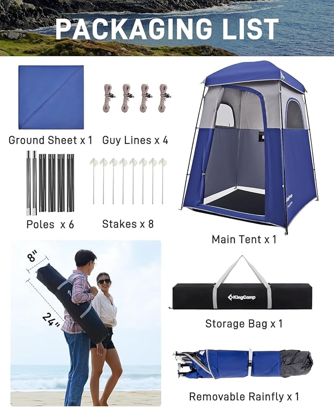 KingCamp Shower Tent, Portable Privacy Tent Outdoor Camping 1/2 Room Toilet Tents with Shower Bag & Dressing Room for Beach, Camping & Hiking - Image 8