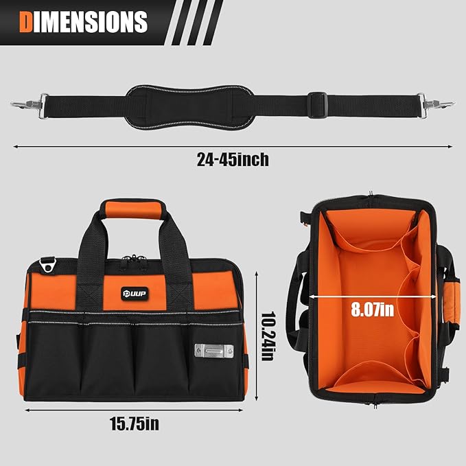 UUP 15" Heavy Duty Tool Bag, 16-Pocket Tool Box Organizer Orange | 16 Pockets & MOLLE. Detachable Strap & Handle. Non-slip Base, Metal Buckle. 30lb Holds Tools on Truck, Garage, Men Gift. - Image 2