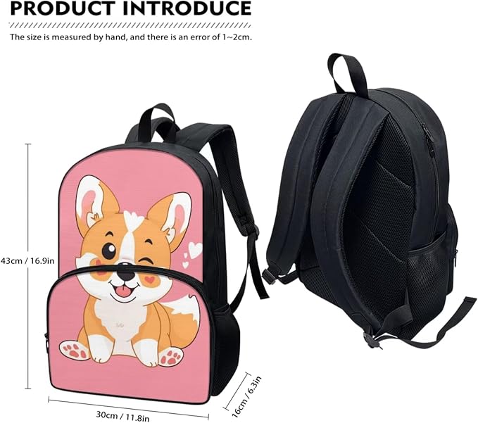 Corgi Backpack with Lunchbox for School Cute Book bags for Girls 10-12 Years Old and Lunch Box Animal Lunch Bag + School Bag + Pencil Case for Elementary Secondary School - Image 2