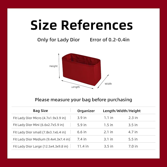 DGAZ Silk Purse Organizer Insert For Lady-Dior Micro/Mini/S/M/L bags，Silky Smooth Bag Organizer，Luxury Handbag & Tote Shaper（Wine Red，Micro） | Soft and Lightweight,Perfect Fit,Multi-pocket Storage,Bag Protector,Luxury Bag Care,Handmade,for Smooth Bag O... - Image 6