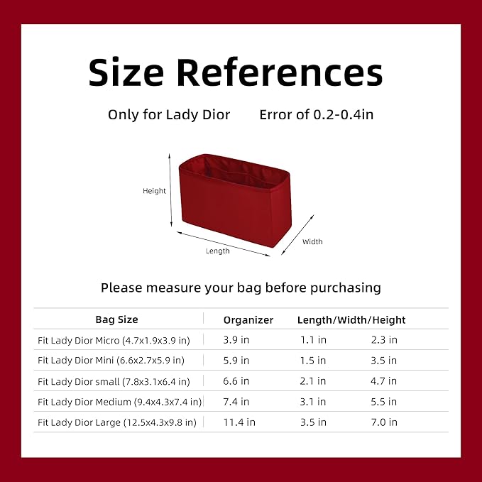 DGAZ Silk Purse Organizer Insert For Lady-Dior Micro/Mini/S/M/L bags，Silky Smooth Bag Organizer，Luxury Handbag & Tote Shaper（Wine Red，Mini） | Soft and Lightweight,Perfect Fit,Multi-pocket Storage,Bag Protector,Luxury Bag Care,Handmade,for Smooth Bag Or... - Image 6