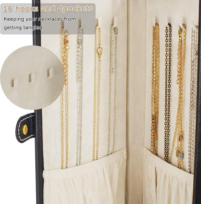 AKOZLIN 6-Tier Jewelry Box Organizer Functional 5 Drawers Leather Jewelry Storage Case for Women Girls Ring Necklace Earring Bracelet Holder Organizer with Mirror Extra Large Black - Image 7